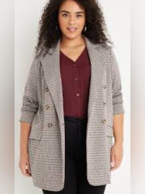 Maurices 2X Plaid Double Breasted Boyfriend Blazer Plus Size Longline